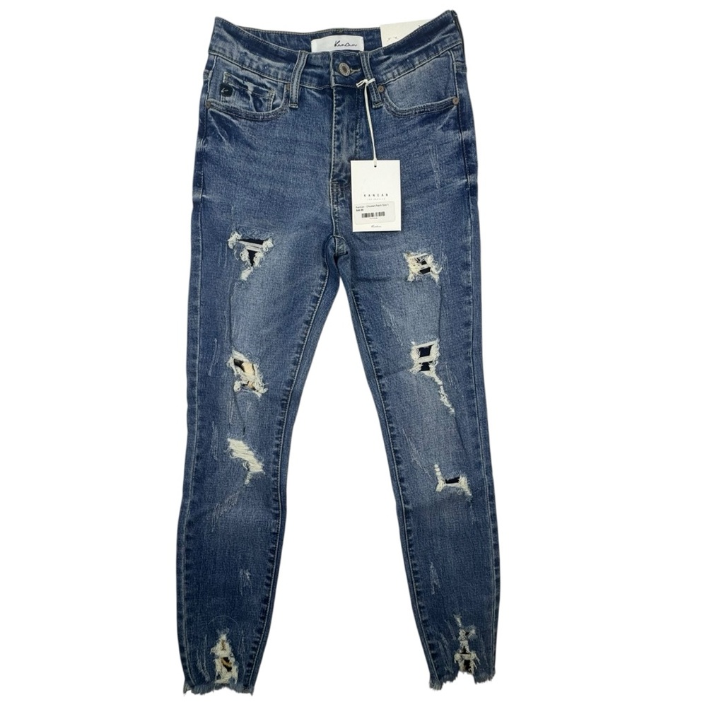 Kancan Size 1/24 Womens Stretch Skinny Cheetah Leopard Jeans Distressed